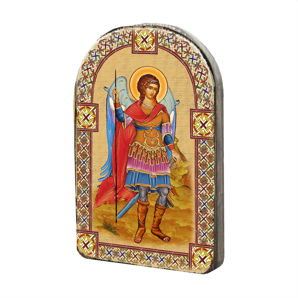Saint Michael Archangel Wooden Gold Plated Religious Christian Sacred Icon - Inspirational Icon Decor - 86022