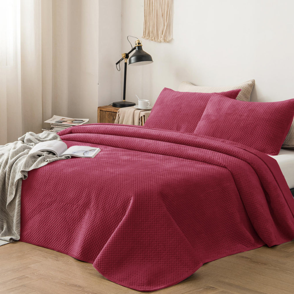 Kasentex Lightweight Plush Velvet Quilt Set Queen/King - Soft All Season Bedspread Coverlet