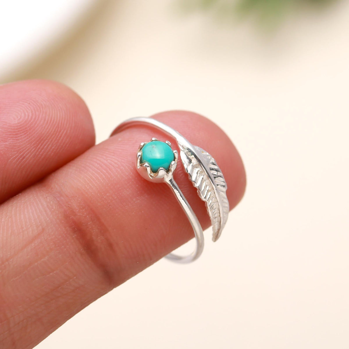 925 Silver Leaf and Turquoise Ring
