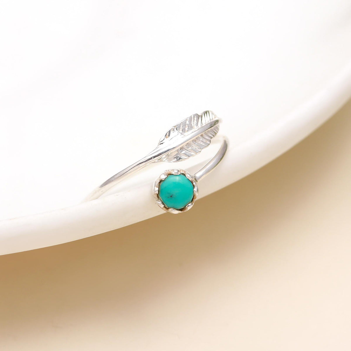 925 Silver Leaf and Turquoise Ring — product image