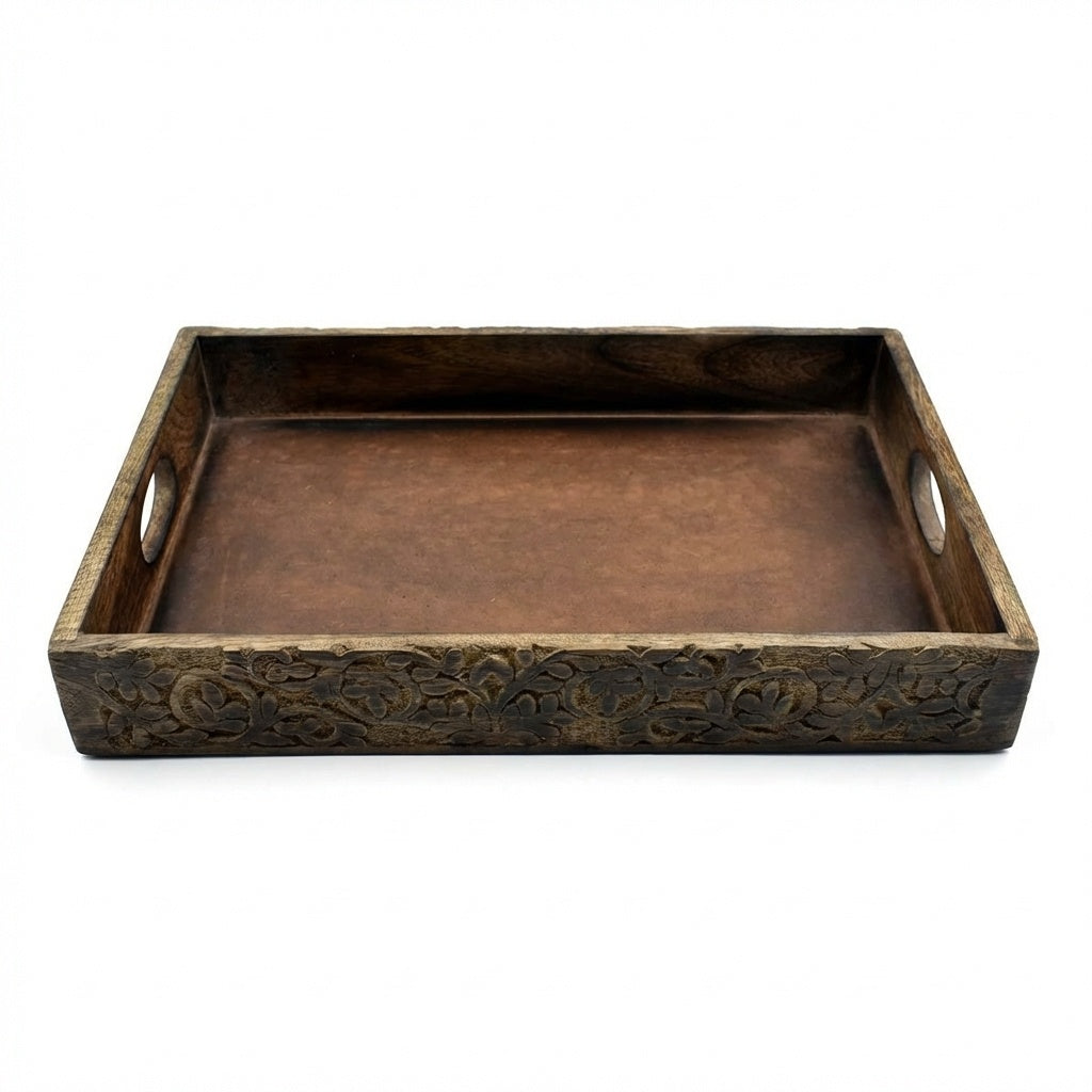 STORE INDYA Hand Crafted Vintage Wooden Serving Tray with Handle for Kitchen Dining. Serve-Ware Accessories | 15 x 10 Inches — product image