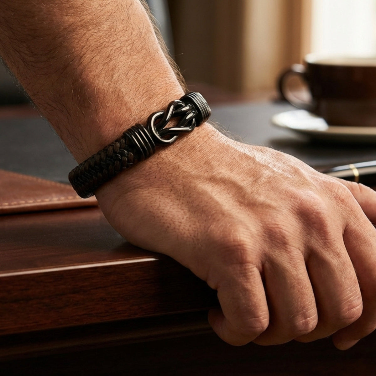 Men's Genuine Braided Leather Kensington Bracelet