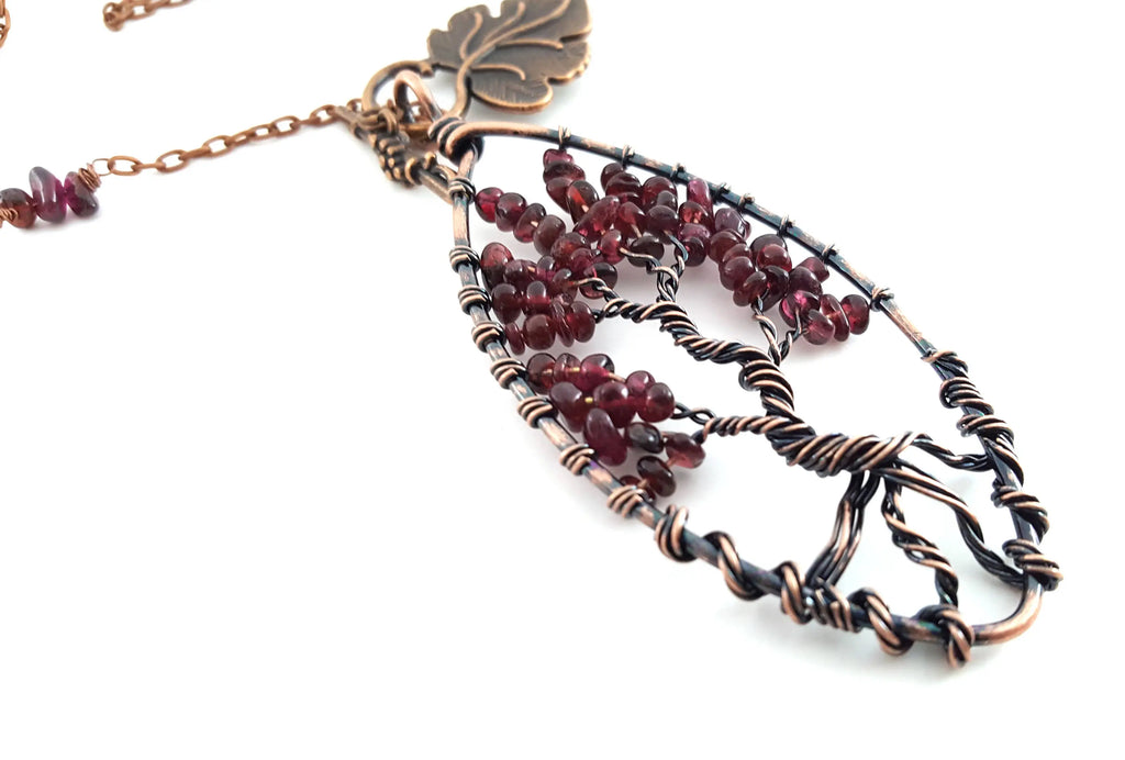 Garnet Tree of Life Pendant Necklace – Copper