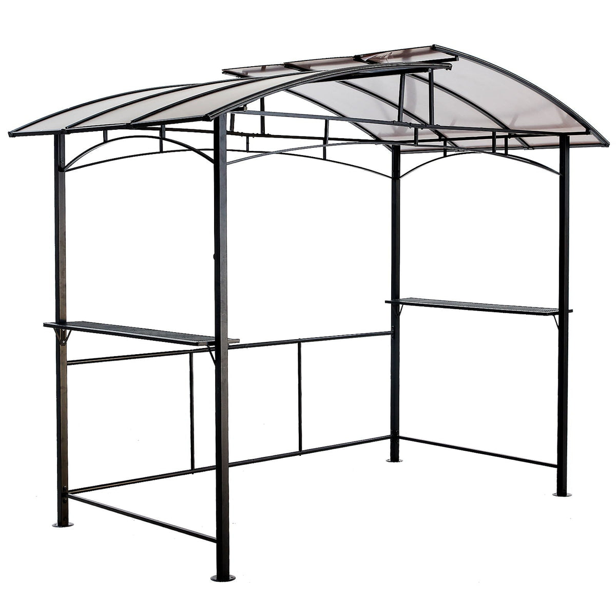Grill Gazebo 8x5 Ft with Steel Hardtop and Side Shelves - Black