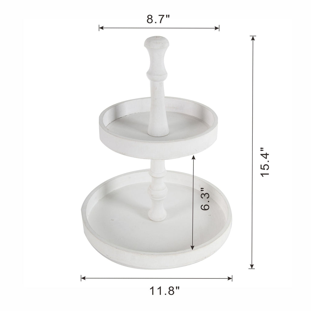 Two Tiered Round Wooden Tray with Farmhouse Style - White