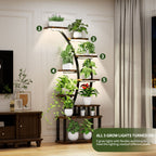 9 Tiered Indoor Plant Stand with 5 Adjustable Grow Lights - Light Brown