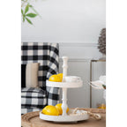 Two Tiered Round Wooden Tray with Farmhouse Style - White