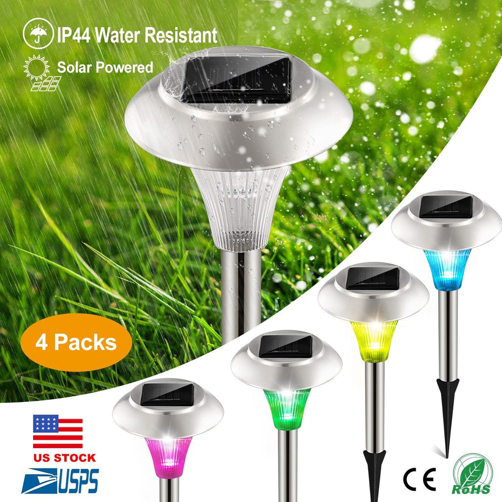 4-Pack Color-Changing Solar Garden Pathway Lights – IP44 Rated