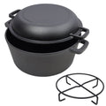 2 in 1 Pre-Seasoned Cast Iron Dutch Oven With Dual Handles, Outdoor Camping Deep Pot for Camping Fireplace Cooking BBQ Baking Campfire, 5 Quart.W — product image