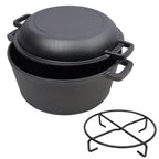 2 in 1 Pre-Seasoned Cast Iron Dutch Oven With Dual Handles, Outdoor Camping Deep Pot for Camping Fireplace Cooking BBQ Baking Campfire, 5 Quart.W — product image