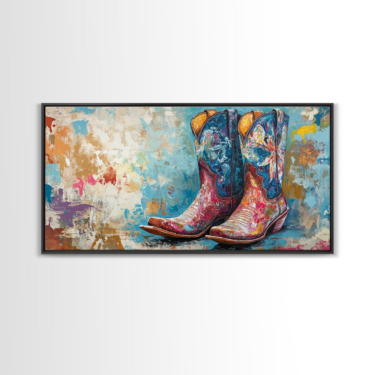 Cowboy Boots, Rustic Decor, Farmhouse Art, Western Wall Art, Vintage Americana, Southwest Wall Art, Extra Wide Art, Canvas Print