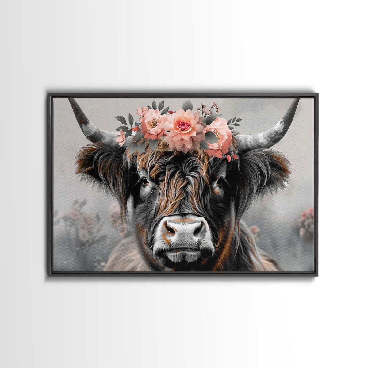 Framed Wall Art Texas Cattle, Wood Framed Canvas Print, Farmhouse Decor, Minimalist Rustic Farmhouse Painting, Vacation Home Decor, Western