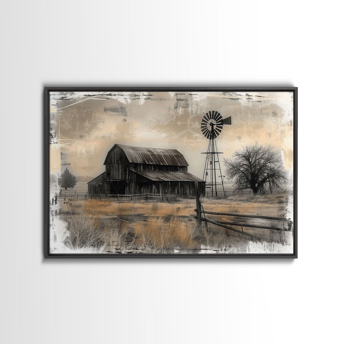 Farmhouse Barn Wall Art Canvas Print Painting Metal Art Vintage Decor Country Art Wood Frame Art Rustic Primitive Art Old Barn Painting