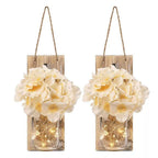 2 Pack Rustic  Jar Fairy Strip Lights Wall Decor Hydrangea Sconces Decorative Home Chic Hanging LED FlowersHanging Design with Remote Control LED Fairy Lights and White Peony, Farmhouse Kitchen Decorations Wall Home Decor Living Room Lights Set of Two