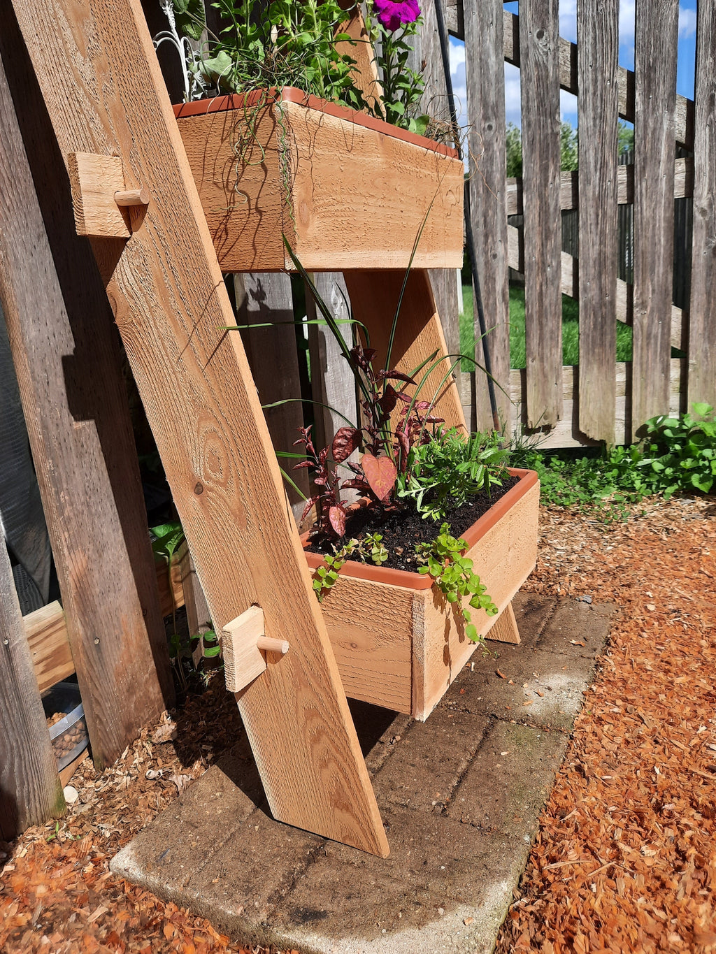 3-Tier Vertical Cedar Standing Planter Box