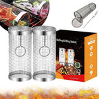 20cm/30cm BBQ Basket Stainless Cylindrical Rolling Grilling Baskets Portable Barbecue Rack For Grill For Fish Shrimp Meat Fries BBQ Grill Basket  — product image