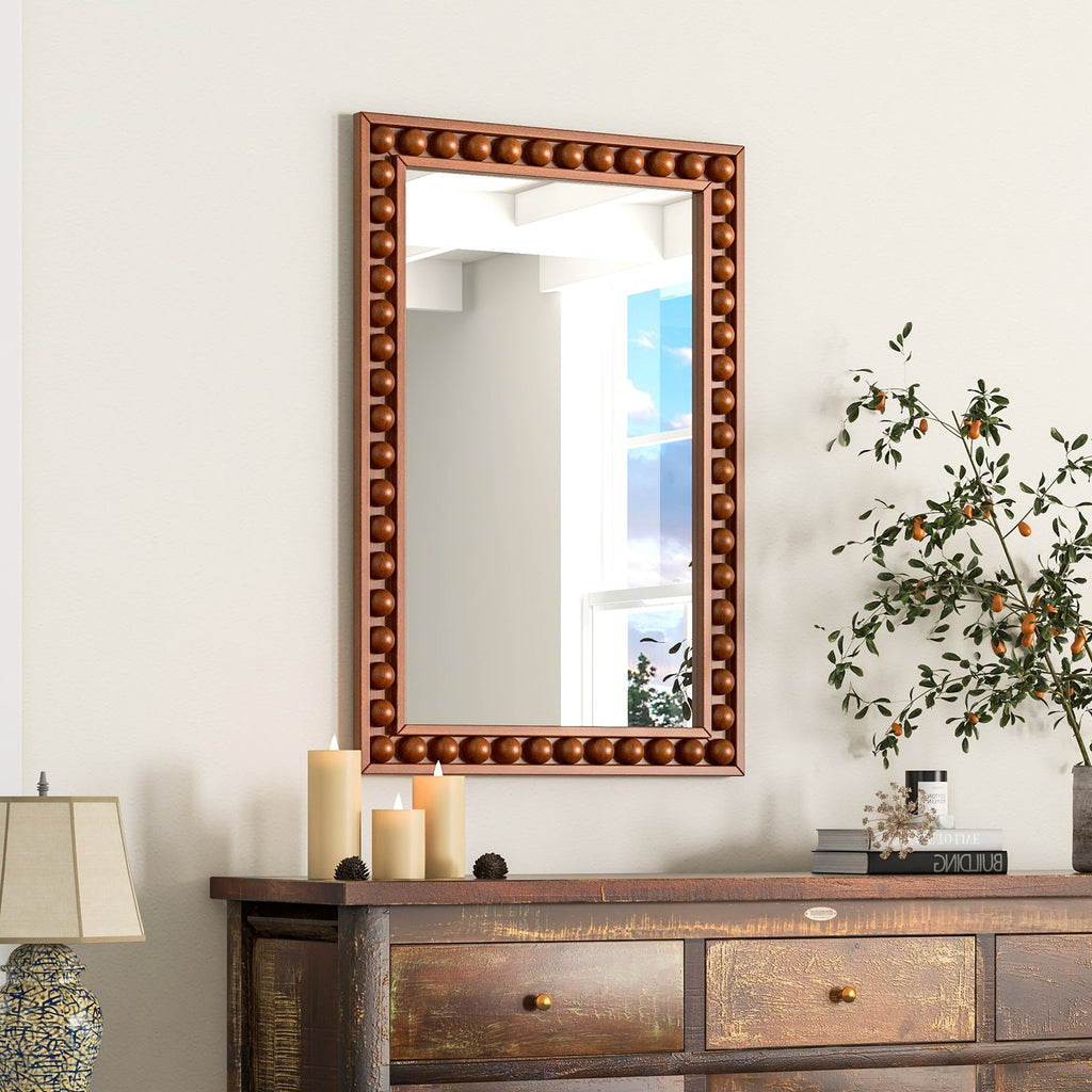 24 x 36 Inches Rustic Wall Mirror with Solid Wood Frame for Living Room Bedroom