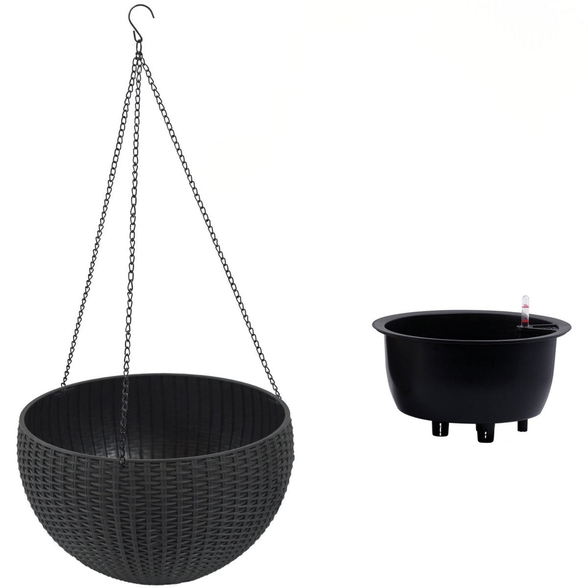 Self Watering Hanging Planter with Water Level Indicator - White, Black, or Dark Brown