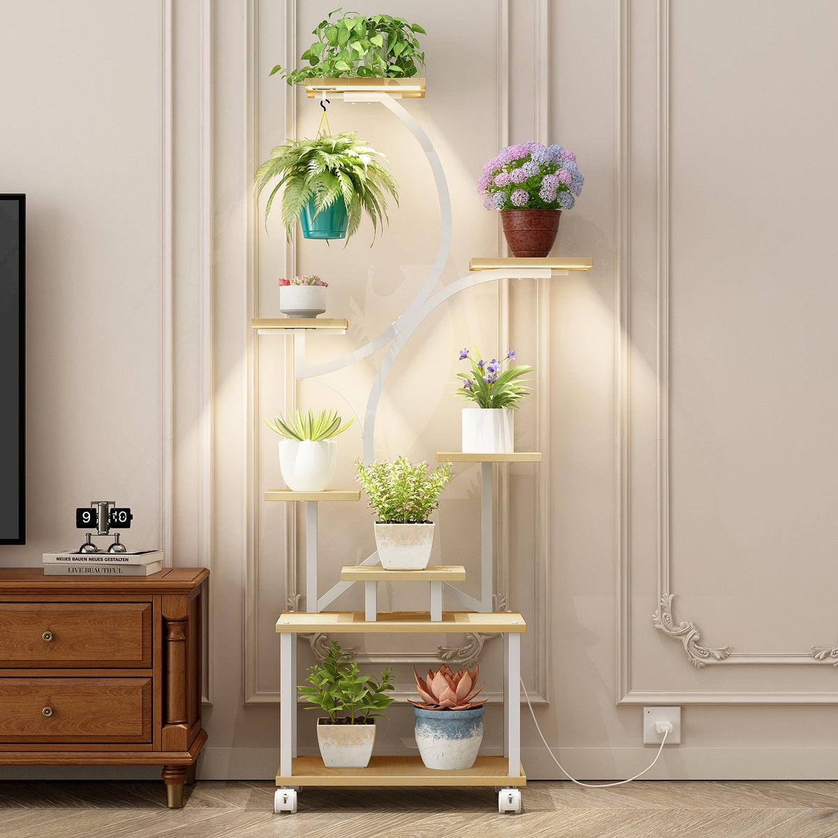 62" Tall Indoor Plant Stand with Grow Lights - 8 Tiered Shelf