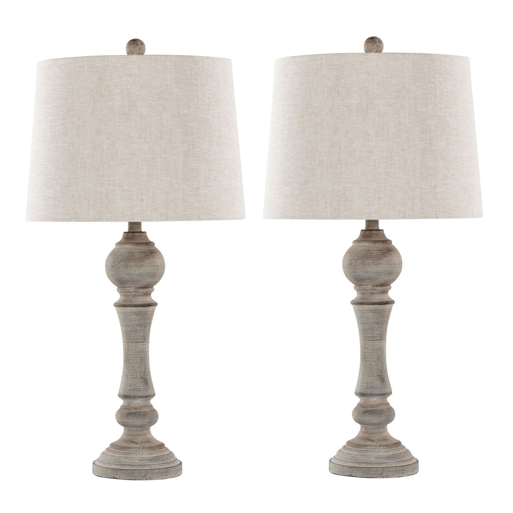 Farmhouse Poly Table Lamp Set with Spindle Base - Gray or White — product image
