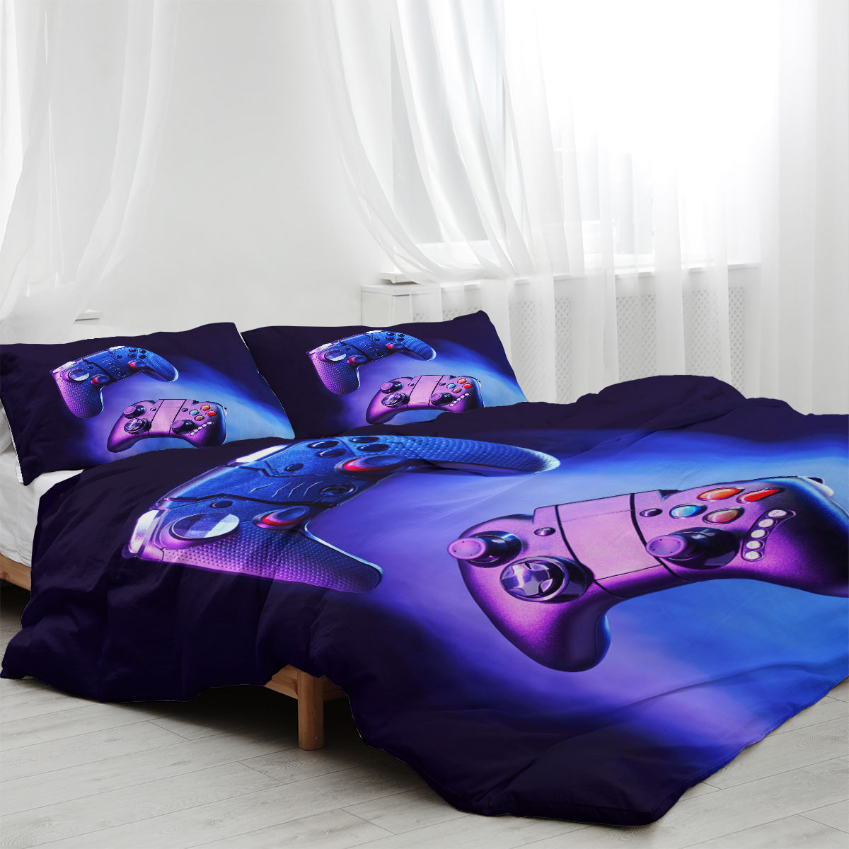 Boys Gamer Duvet Cover Set,Gamepad Bedding Set Kids Young Man Video Games Down Comforter For Teen Child Game Room Decor