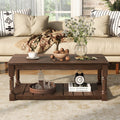 Farmhouse Wooden Coffee Table with Two-Tier Storage - Natural Wood Finish
