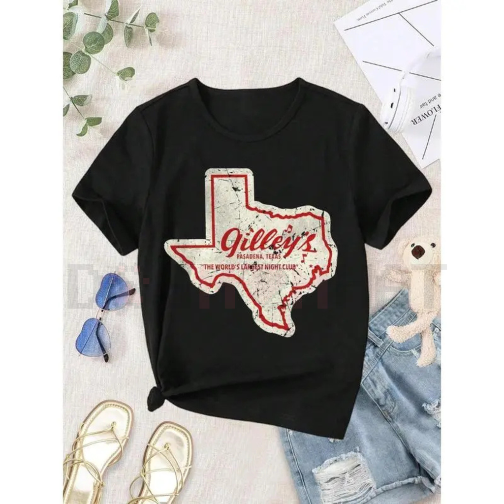 Vintage Gilley's Pasadena Texas Women's T-Shirt – Retro Western Crew Neck Black Tops