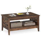 2-Tier Farmhouse Coffee Table with Open Shelf and Woven Decorations for Living Room