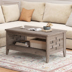 2-Tier Farmhouse Coffee Table with Open Shelf and Woven Decorations for Living Room