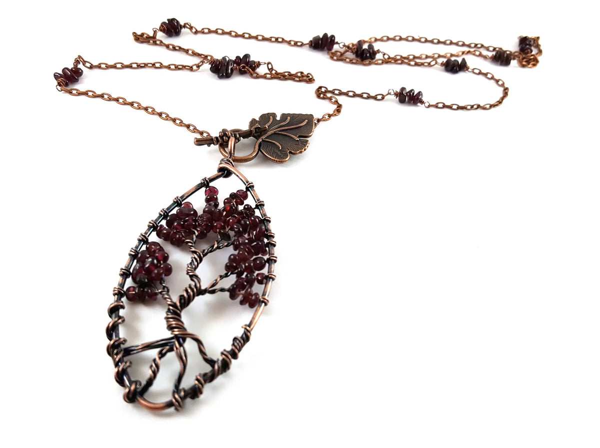 Garnet Tree of Life Pendant Necklace – Copper