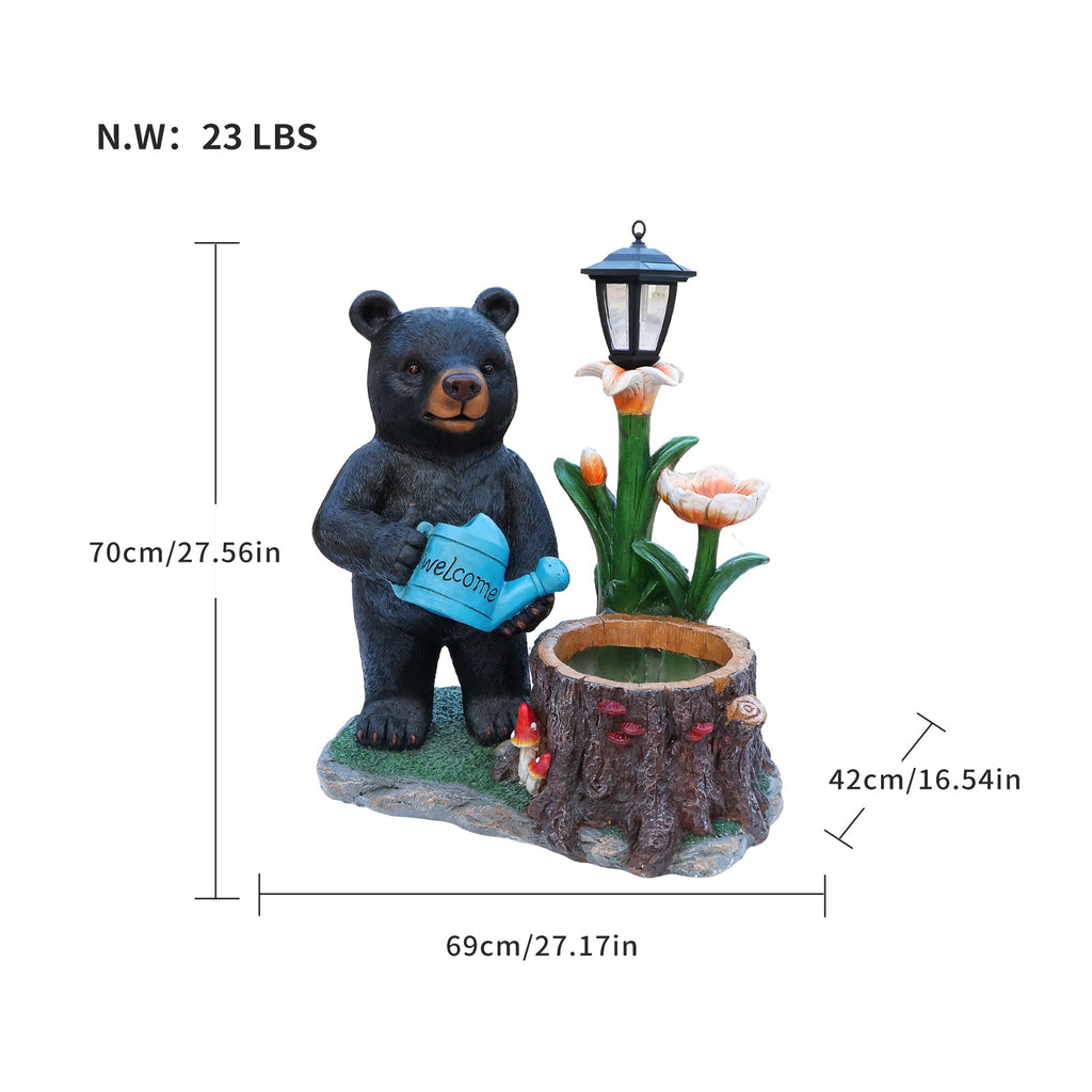 Standing Bear Statue with Lantern Planter - Rustic Resin