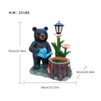 Standing Bear Statue with Lantern Planter - Rustic Resin