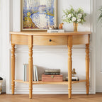 Farmhouse Half Moon Console Table with Drawer & Shelf - Rustic Finish
