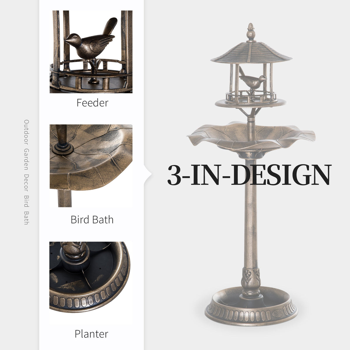 Outsunny 3-in-1 Garden Bird Bath Bowl Pedestal with Bird Feeder and Planter