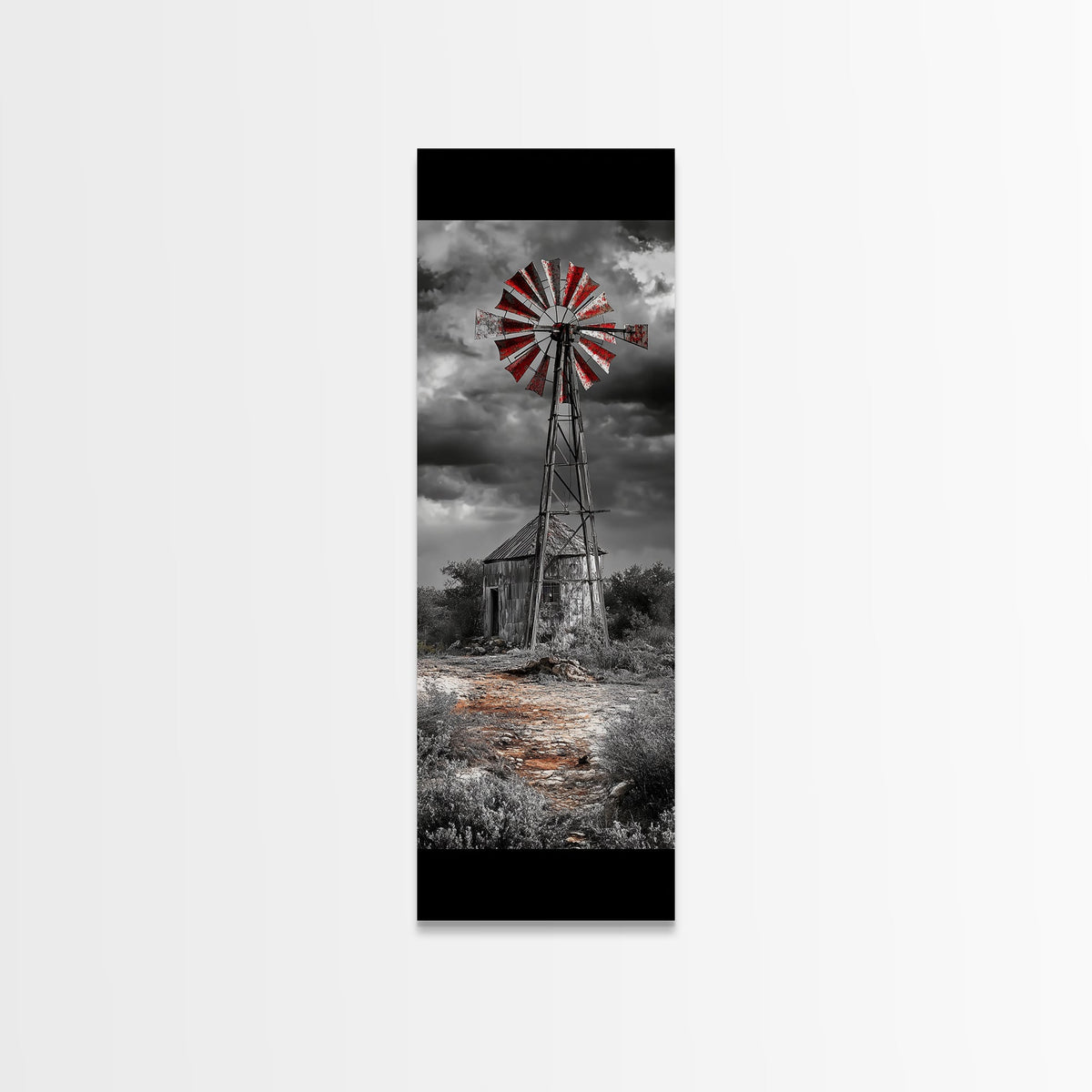 Western Windmill Art, Canvas Print, rustic décor, windmill wall art, farmhouse art, extra wide art, Joshua tree art, southwest wall art — product image