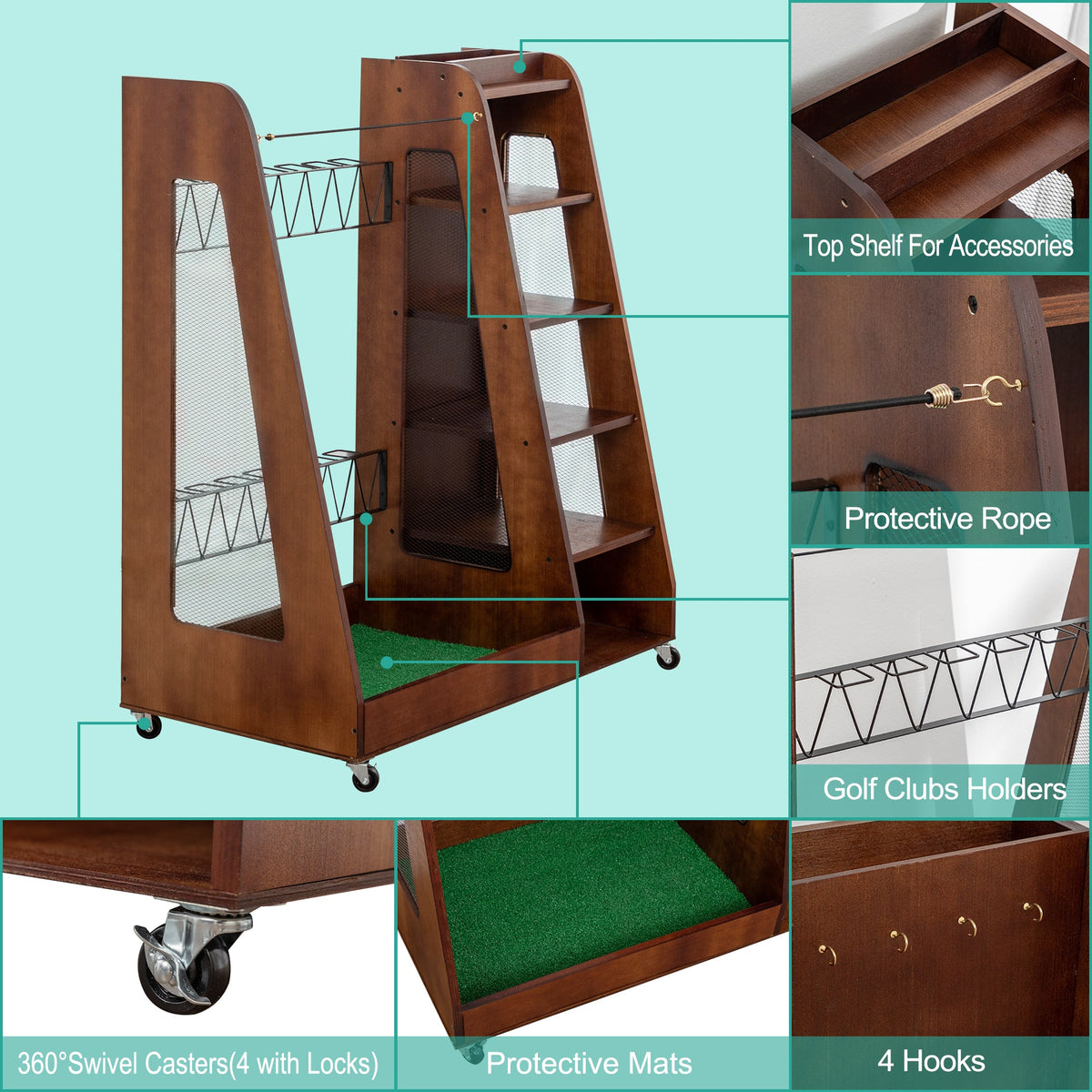 Premium Wooden Golf Bag Organizer with Two-Bag Capacity - Rustic Brown
