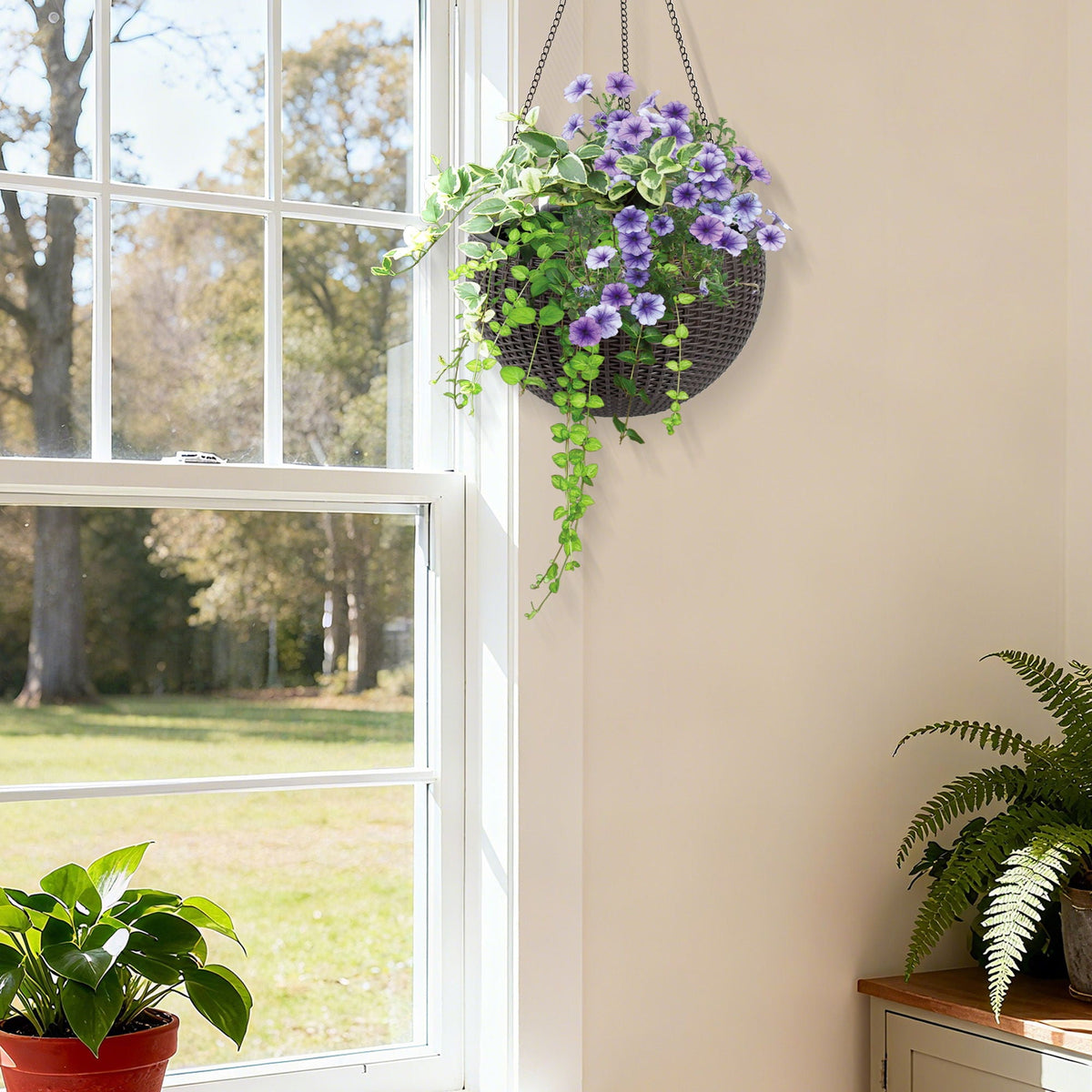 Self Watering Hanging Planter with Water Level Indicator - White, Black, or Dark Brown