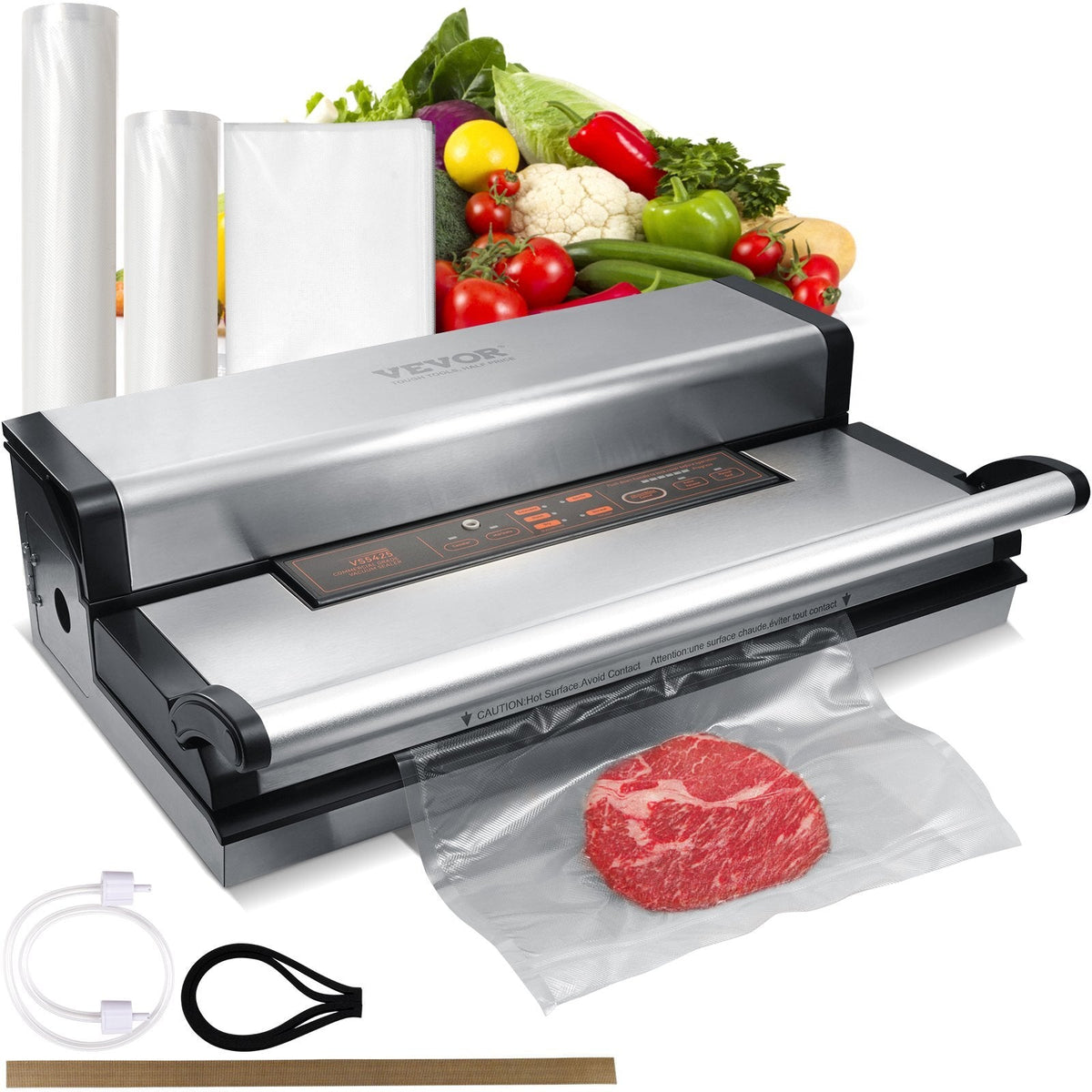 Vacuum Sealer Machine, 95Kpa 350W Powerful Dual Pump and Dual Sealing, Dry and Moist Food Storage, Automatic and Manual Air Sealing System with Built-in Cutter, with Seal Bag and External Hose