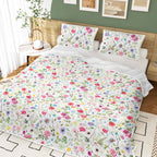 Red Floral Microfiber Quilt Comforter Bedding Set - 3 piece set