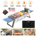 3 In 1 Foldable Charcoal Grill Fire Pit Slow Cooker 2-3 People Portable Camping Grill Stainless Steel BBQ Grill for Camping Tailgating Yard