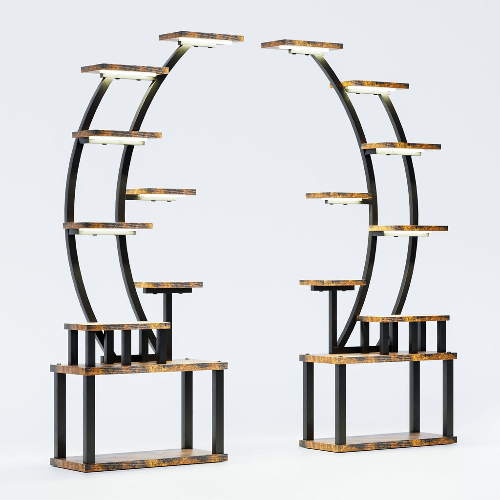 9 Tiered Indoor Plant Stand with 5 Adjustable Grow Lights - Light Brown