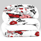 4-Piece Red Butterfly Floral Bedding Set - Microfiber Duvet Cover + Pillow Shams + Fitted Bed Sheet