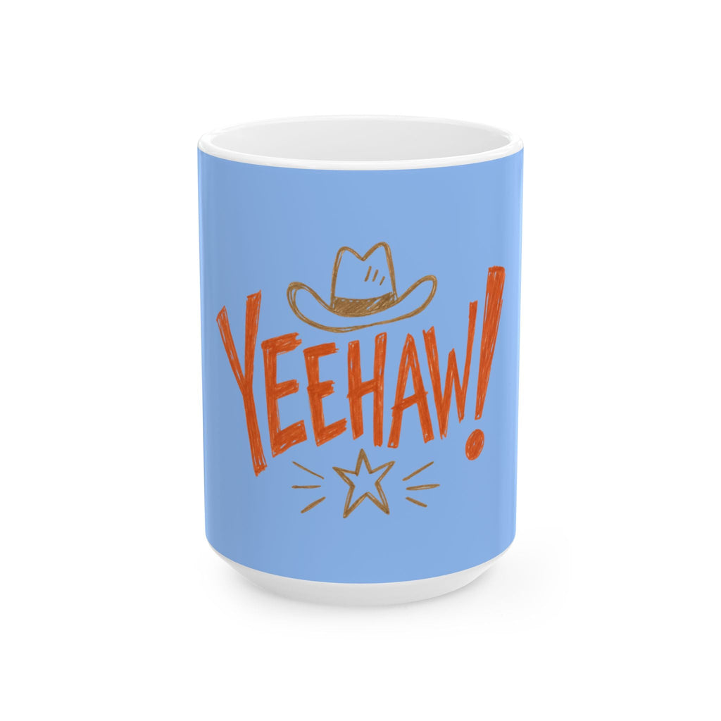 Western Cowgirl "Yeehaw" Ceramic Mug, Sky Blue