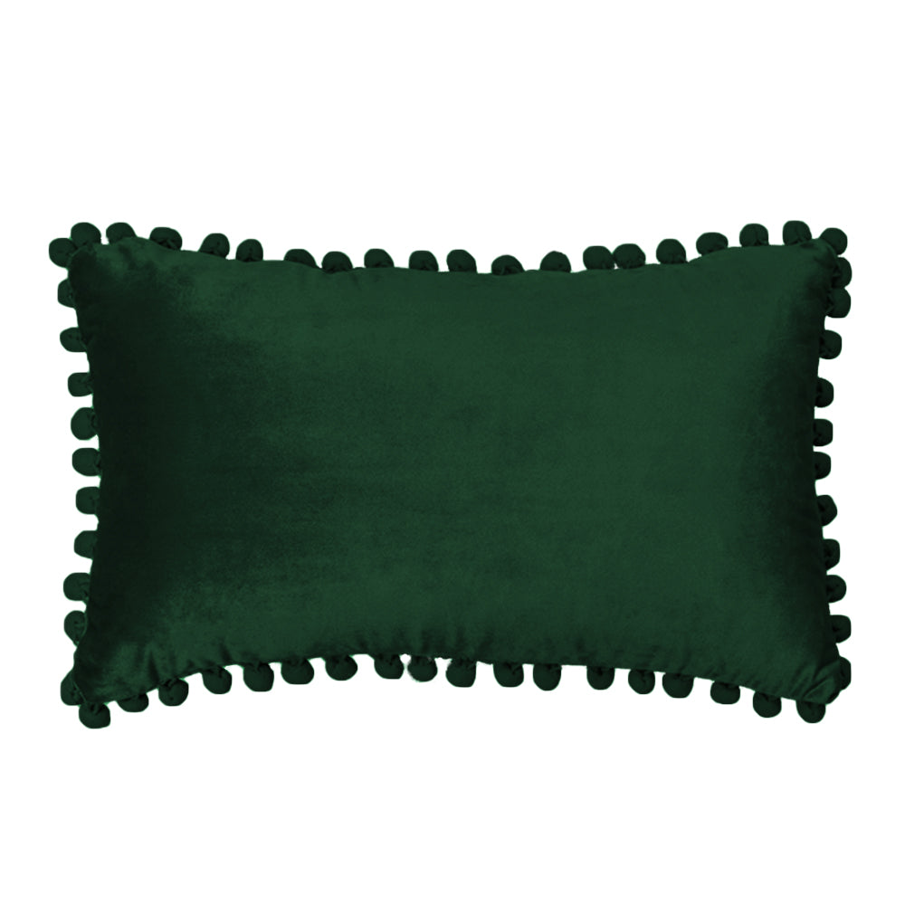 Rectangular Pompoms Throw Pillow cover and 330g insert size 12"x20" lumbar pillow, Dark Green, 12X20 – Fancy & Stacy — product image