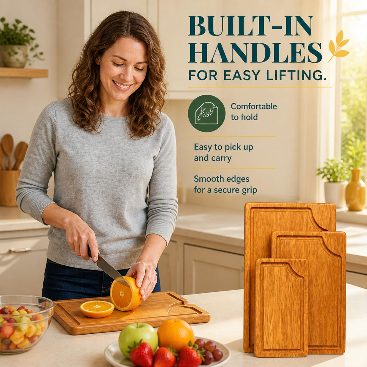 STORE INDYA Cutting Boards for Kitchen - Set of 3 Wooden Chopping Boards for Prep & Serving, Charcuterie, Butcher Block, Non Toxic Wood Cutting Boards – Large, Medium, Small – Gift Ready (Natural)