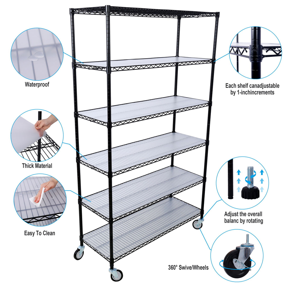 6 Tier Heavy Duty Metal Shelf Wire Shelving Unit