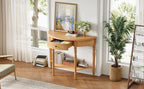 Farmhouse Half Moon Console Table with Drawer & Shelf - Rustic Finish