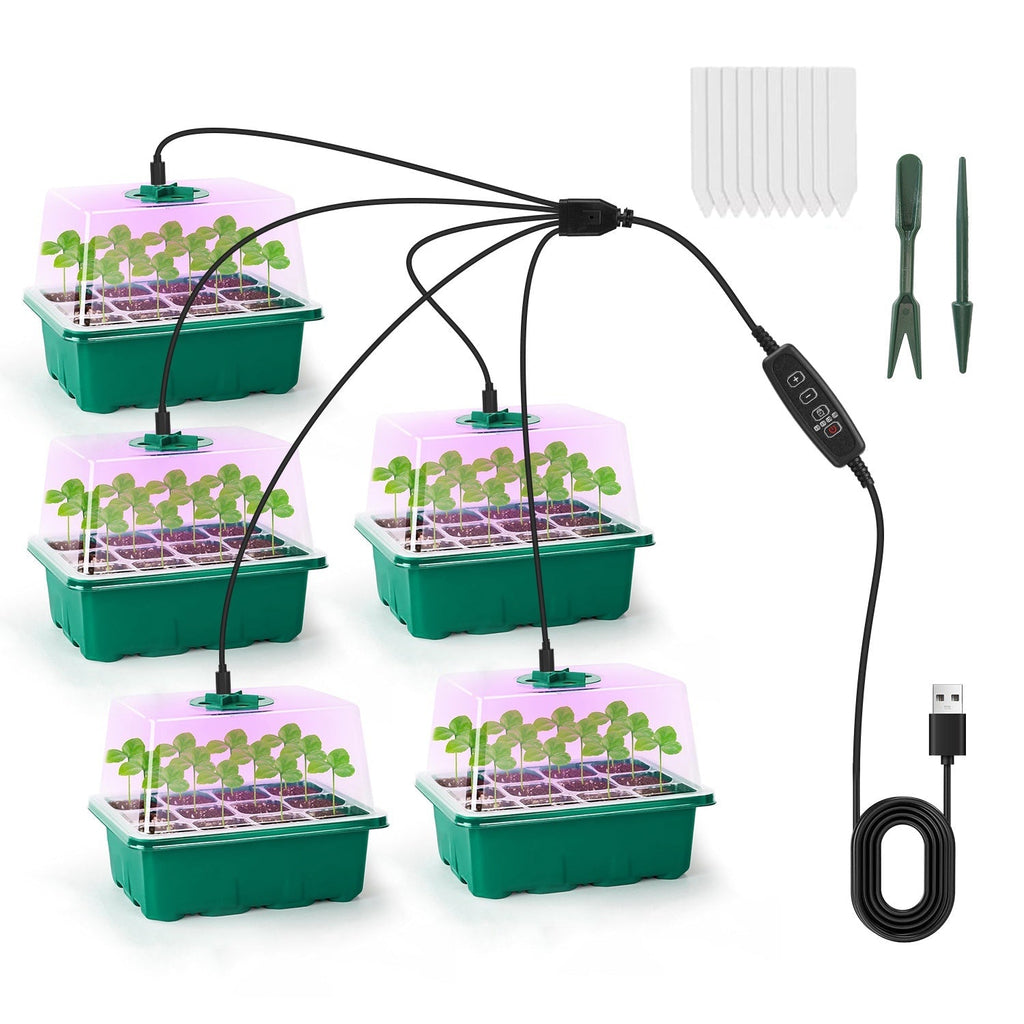Indoor Seed Starter Kit – 5 Grow Lights, 60-Cell Tray & Humidity Dome