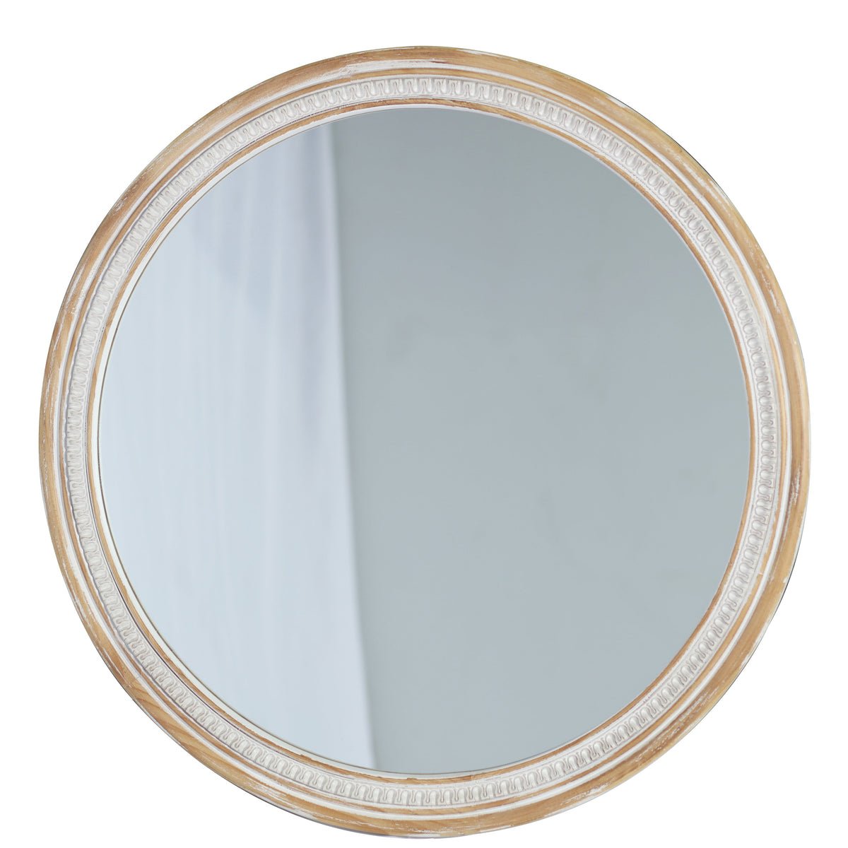 30" Round Solid Wood Farmhouse Wall Mirror - Rustic Boho Circle Mirror
