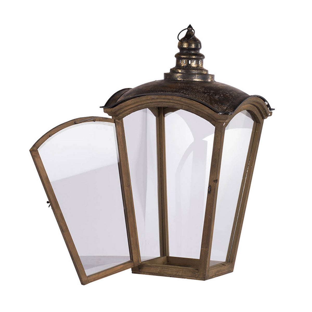 Coach House Lanterns Set of 2 with Fir Wood & Iron Construction - Brown